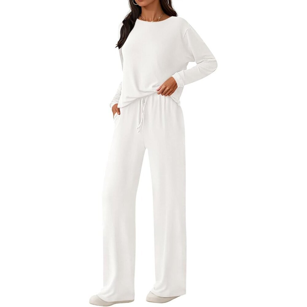Womens 2 Pieces Lounge Sets Crewneck Long Sleeve Wide Leg Drawstring Pants Track